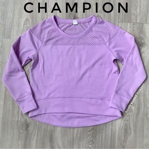 Champion Duo Dry Fleece long sleeves Size Small Lilac Pink Mesh Shoulder / yoke